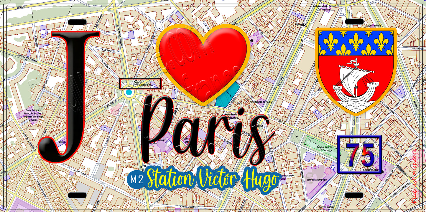 Plaque métal décorative  J' ❤️ Paris : Métro Station Victor Hugo