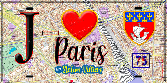 Plaque métal décorative  J' ❤️ Paris : Métro Villiers