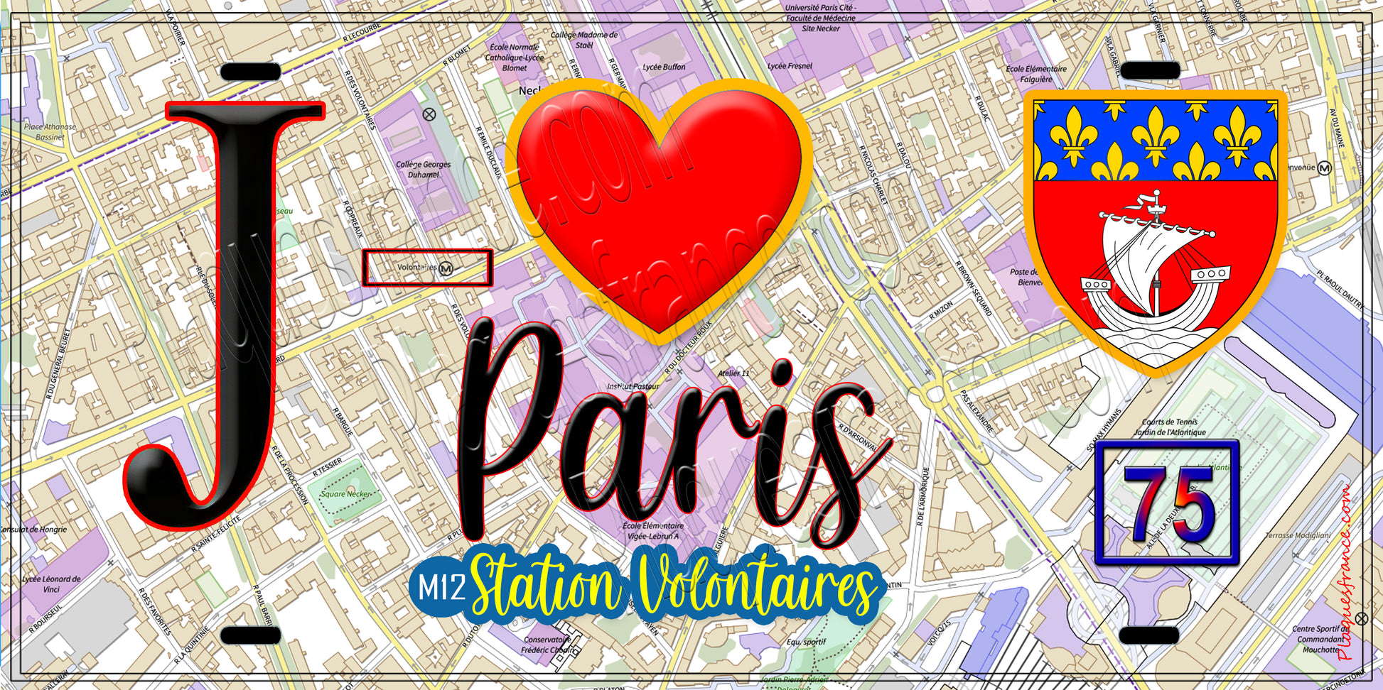Plaque métal décorative  J' ❤️ Paris : Métro Station Volontaires