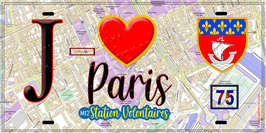 Plaque métal décorative  J' ❤️ Paris : Métro Station Volontaires