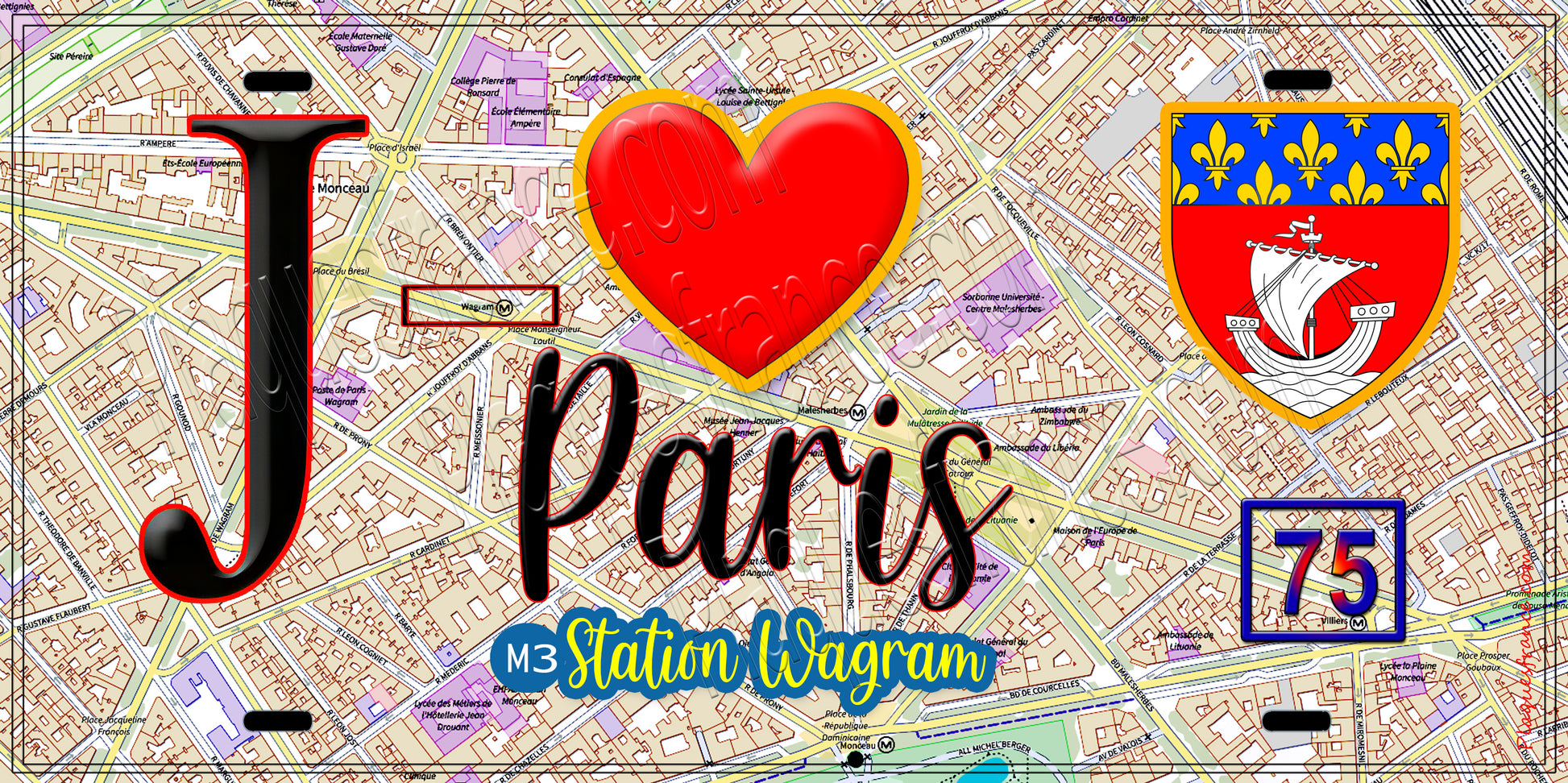 Plaque métal décorative  J' ❤️ Paris : Métro Wagram