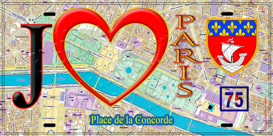 Plaque métal décorative  J' ❤️ Paris : Place de la Concorde.