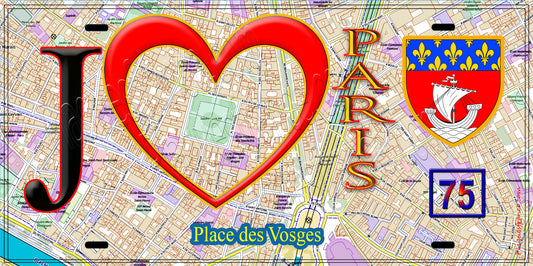 Plaque métal décorative  J' ❤️ Paris : Place des Vosges.