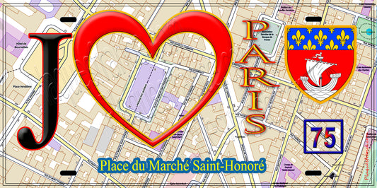 Plaque métal décorative  J' ❤️ Paris : Place du Marché-Saint-Honoré