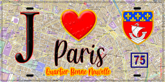 Plaque métal décorative  J' ❤️ Paris : Quartier Bonne-Nouvelle