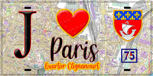 Plaque métal décorative  J' ❤️ Paris : Quartier Clignancourt