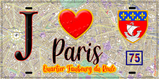 Plaque métal décorative  J' ❤️ Paris : Quartier Faubourg-du-Roule