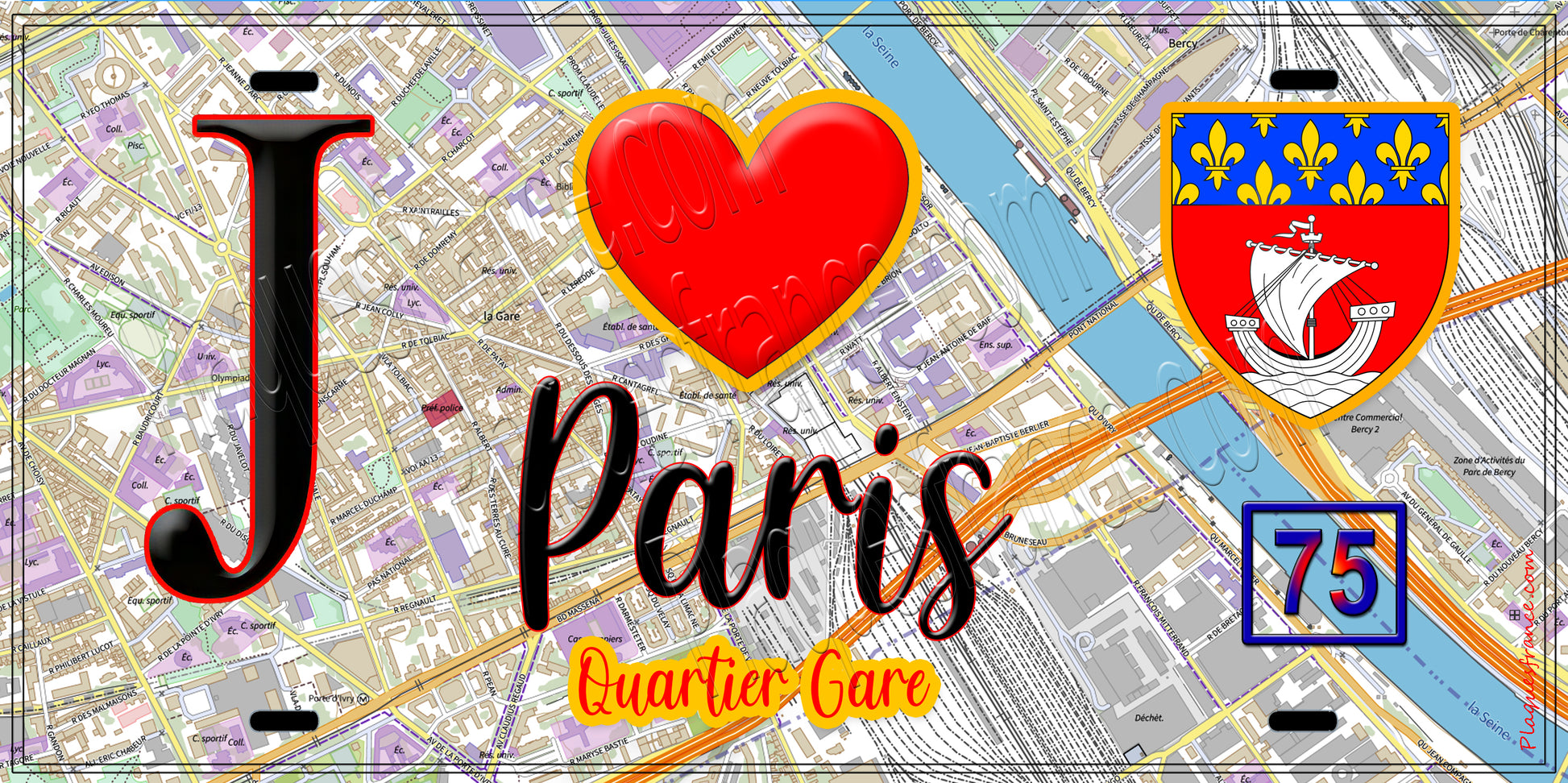 Plaque métal décorative  J' ❤️ Paris : Quartier Gare