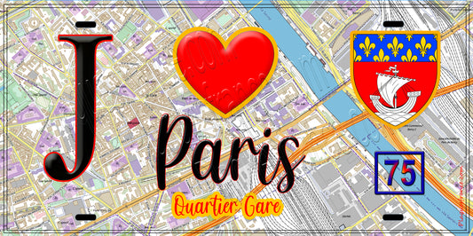 Plaque métal décorative  J' ❤️ Paris : Quartier Gare