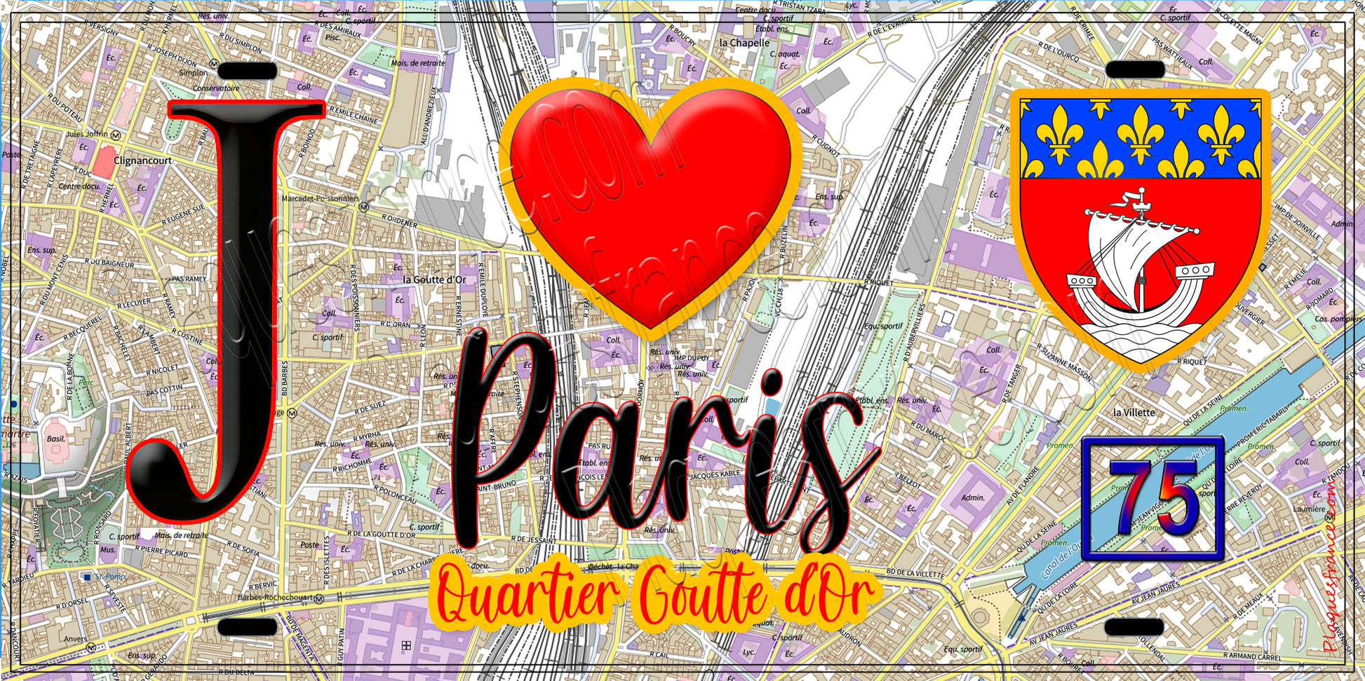 Plaque métal décorative  J' ❤️ Paris : Quartier Goutte-d'Or