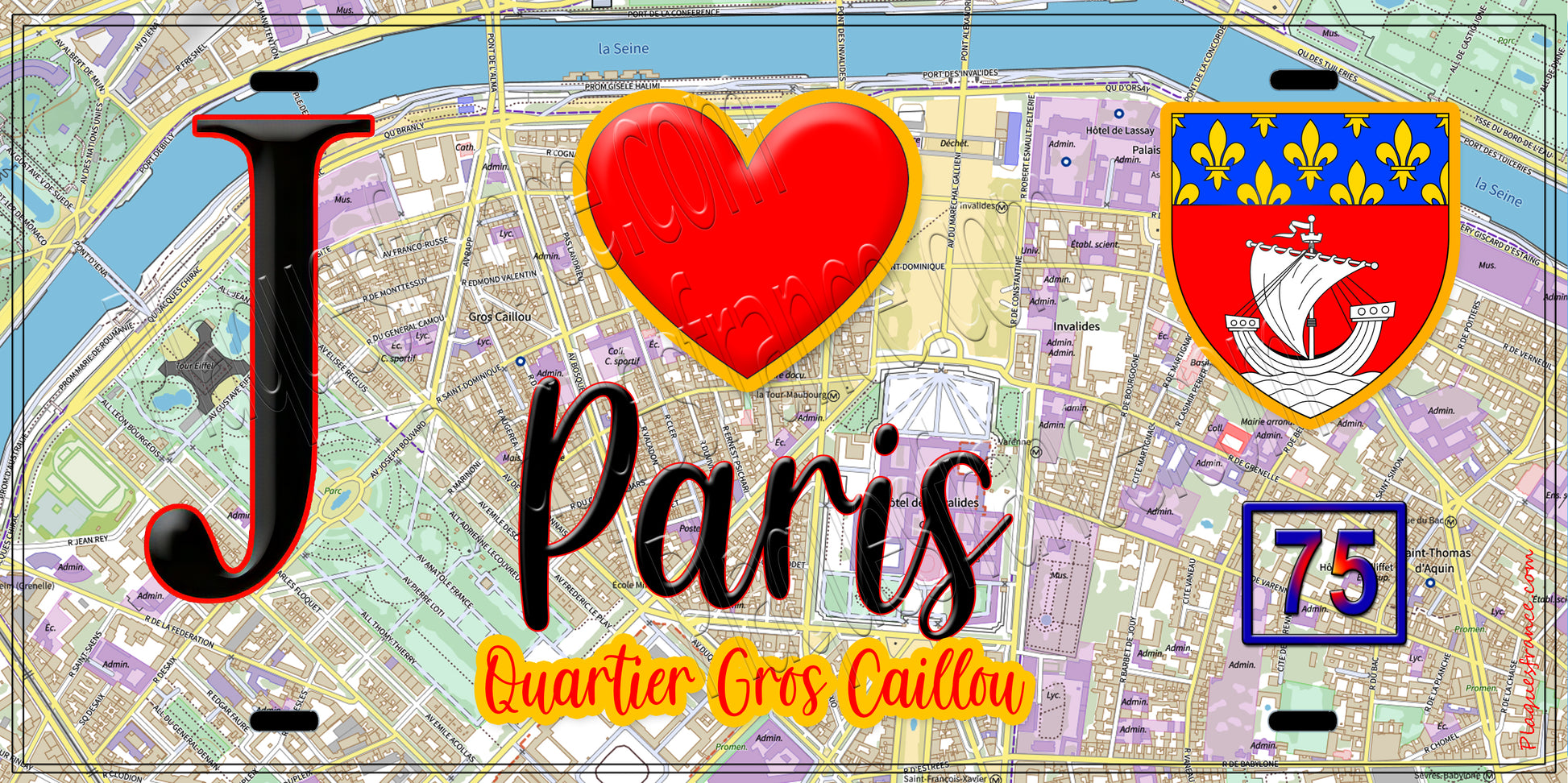 Plaque métal décorative  J' ❤️ Paris : Quartier Gros-Caillou