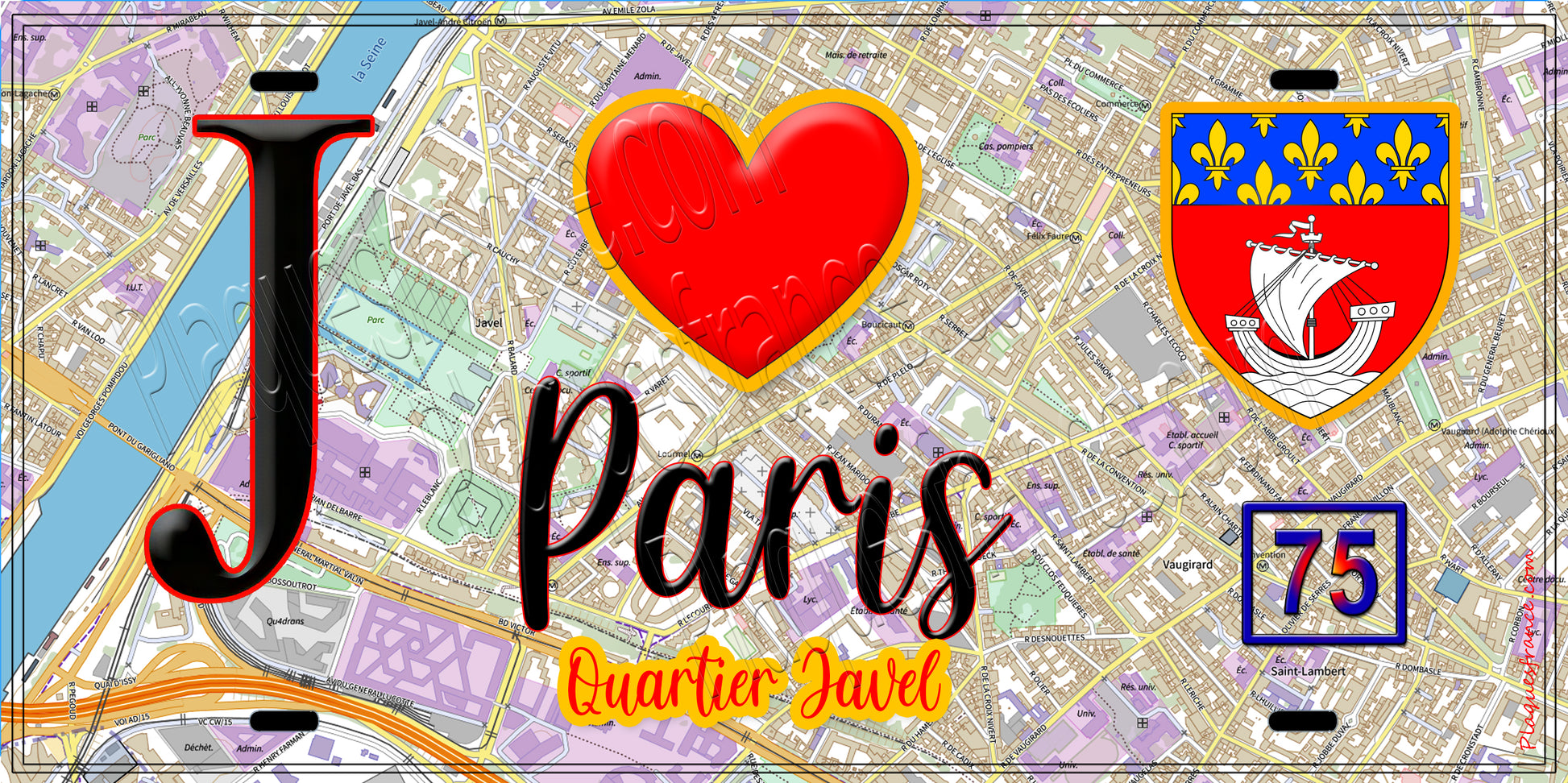 Plaque métal décorative  J' ❤️ Paris : Quartier Javel