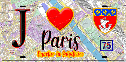 Plaque métal décorative  J' ❤️ Paris : Quartier Salpêtrière