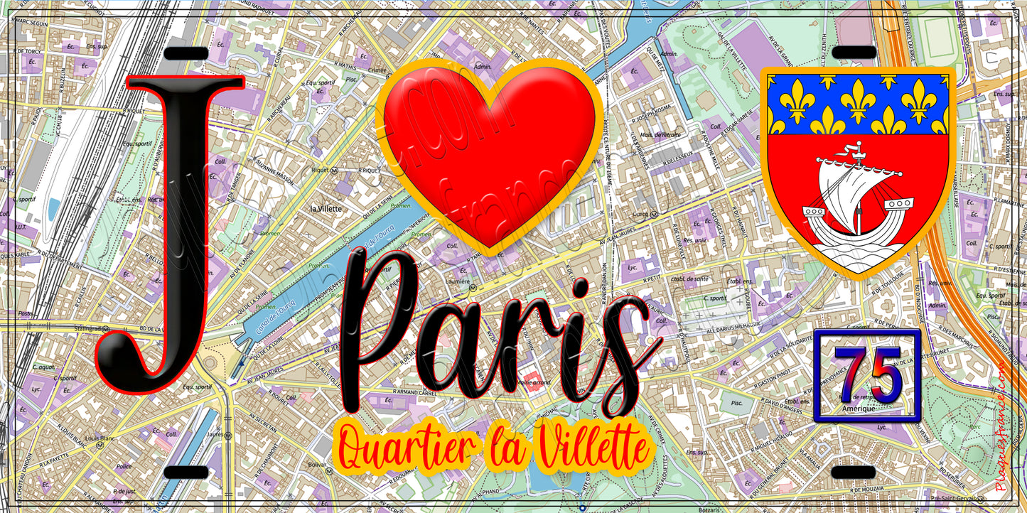 Plaque métal décorative  J' ❤️ Paris : Quartier La Villette
