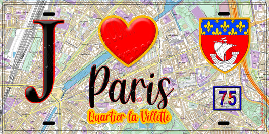 Plaque métal décorative  J' ❤️ Paris : Quartier La Villette