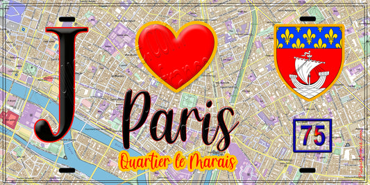 Plaque métal décorative  J' ❤️ Paris : Quartier Le Marais