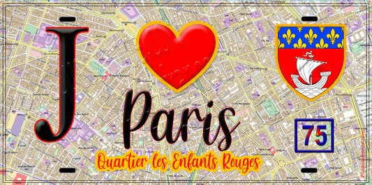 Plaque métal décorative  J' ❤️ Paris : Quartier Enfants-Rouges