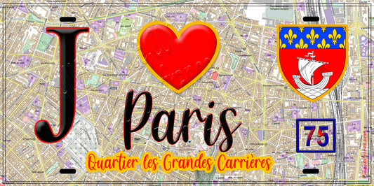 Plaque métal décorative  J' ❤️ Paris : Quartier Grandes-Carrières

