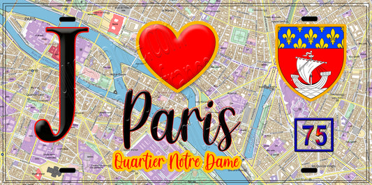 Plaque métal décorative  J' ❤️ Paris : Quartier Notre-Dame