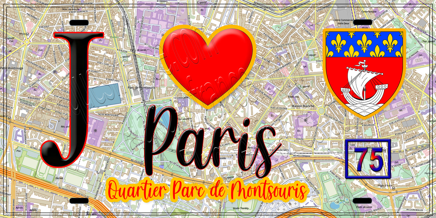 Plaque métal décorative  J' ❤️ Paris : Quartier Parc-de-Montsouris