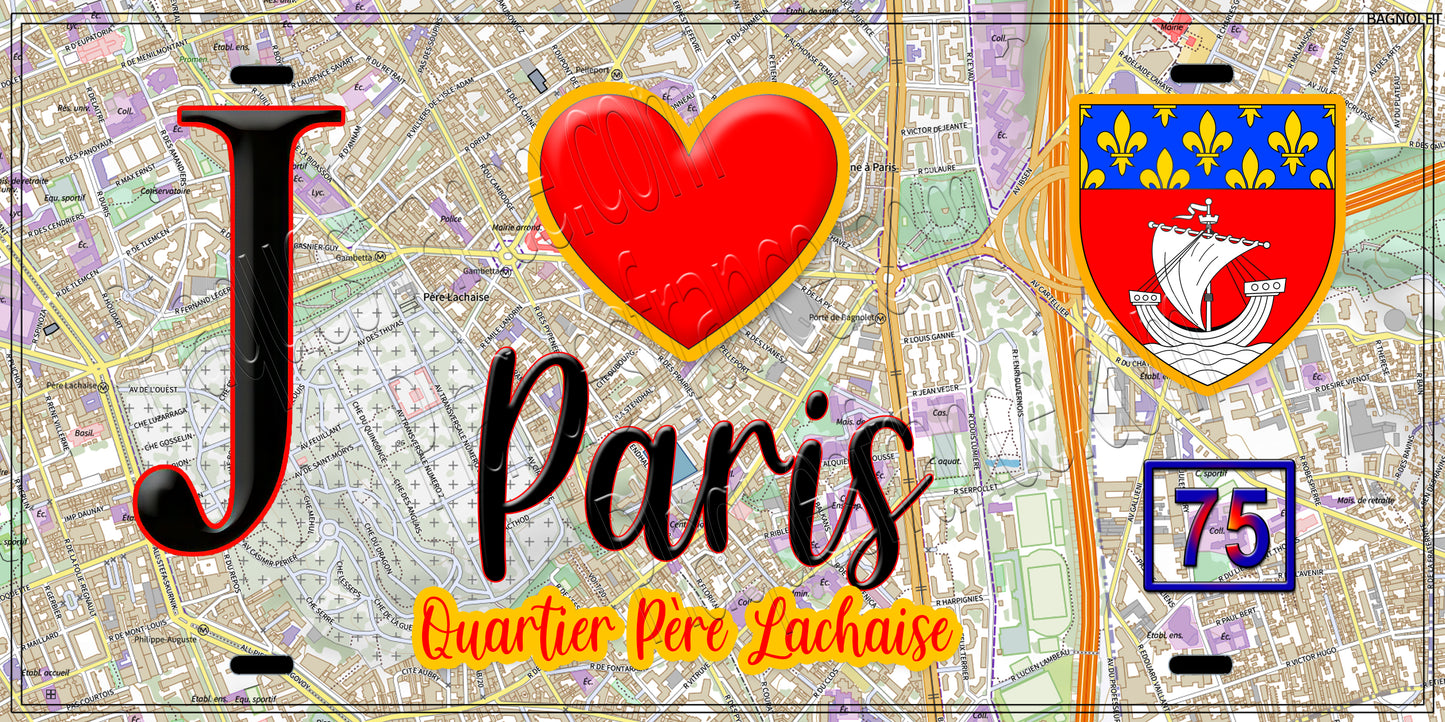Plaque métal décorative  J' ❤️ Paris : Quartier Père-Lachaise