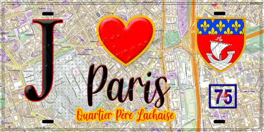 Plaque métal décorative  J' ❤️ Paris : Quartier Père-Lachaise