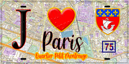 Plaque métal décorative  J' ❤️ Paris : Quartier Petit-Montrouge