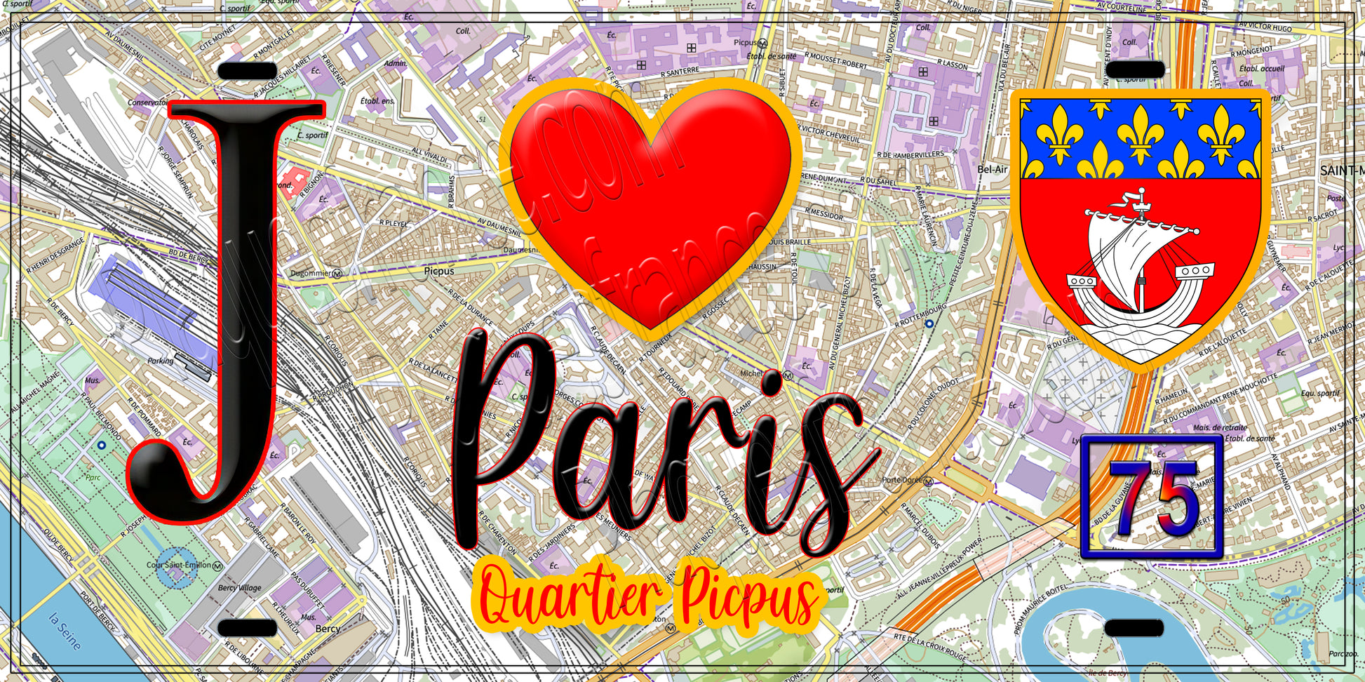 Plaque métal décorative  J' ❤️ Paris : Quartier Picpus