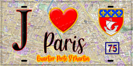 Plaque métal décorative  J' ❤️ Paris : Quartier Porte-Saint-Martin