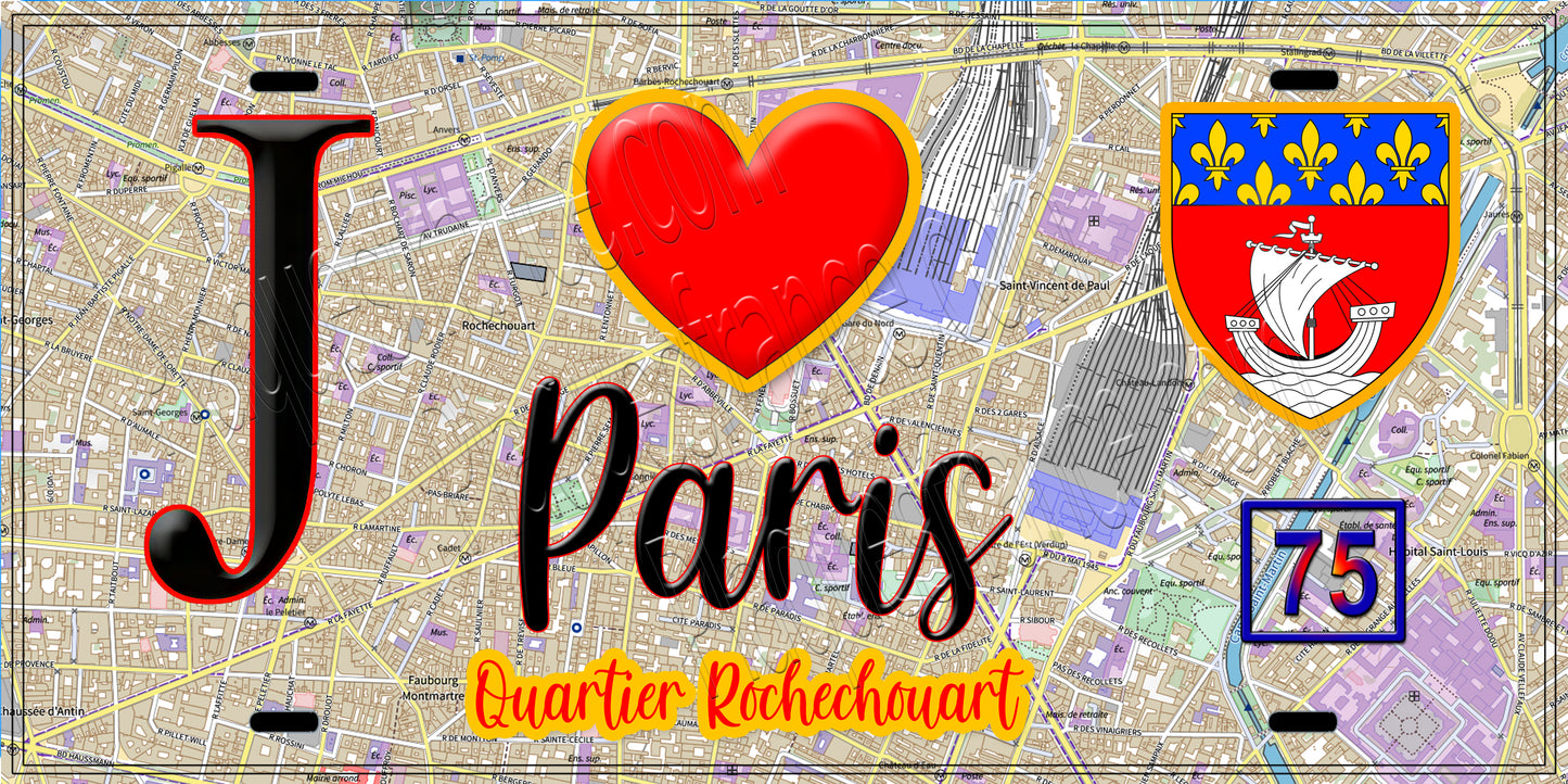Plaque métal décorative  J' ❤️ Paris : Quartier Rochechouart
