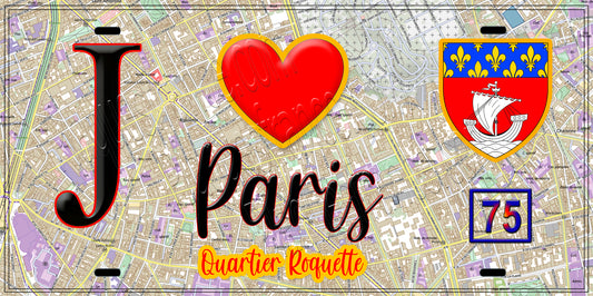 Plaque métal décorative  J' ❤️ Paris : Quartier Roquette