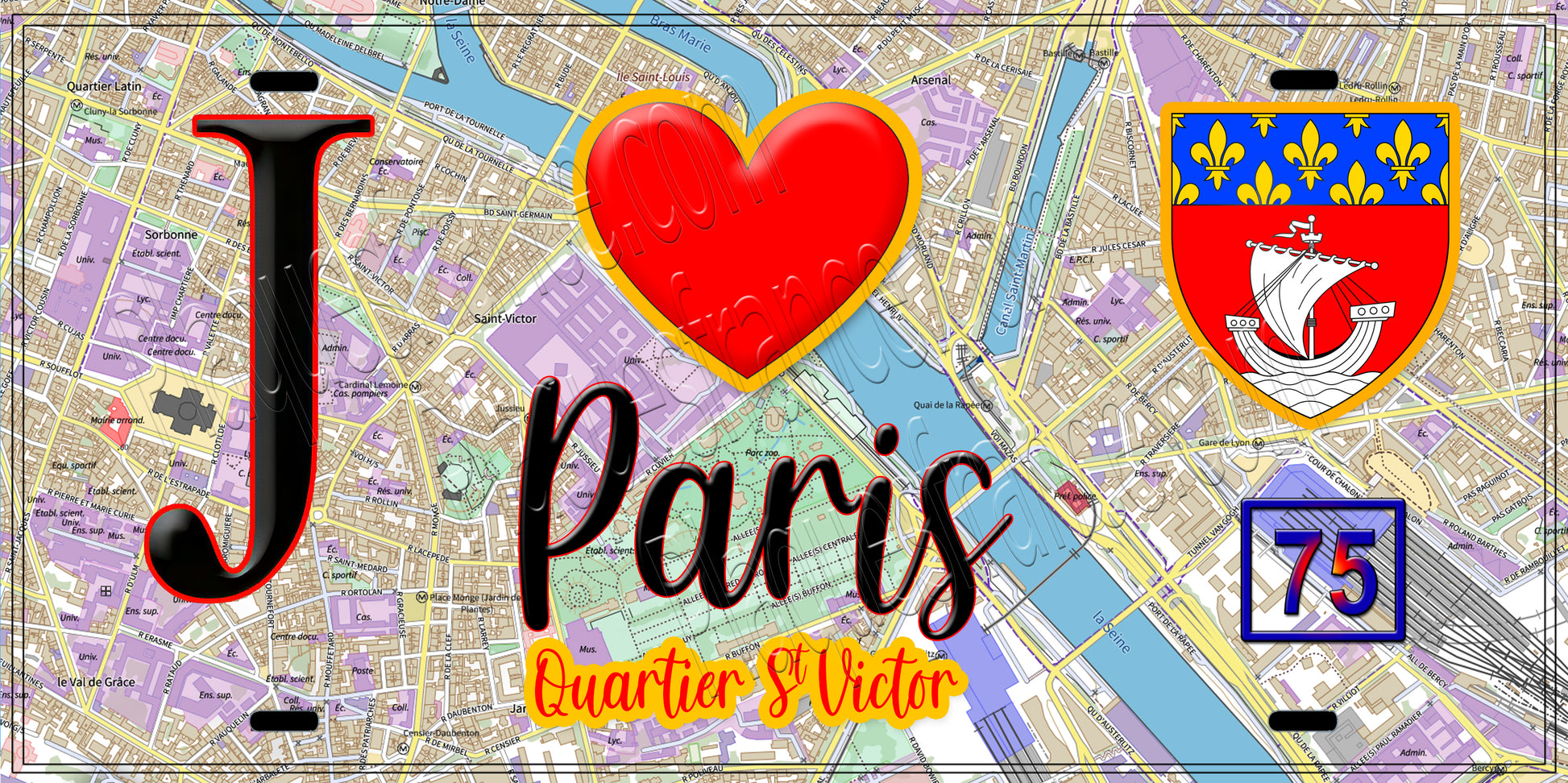 Plaque métal décorative  J' ❤️ Paris : Quartier Saint-Victor