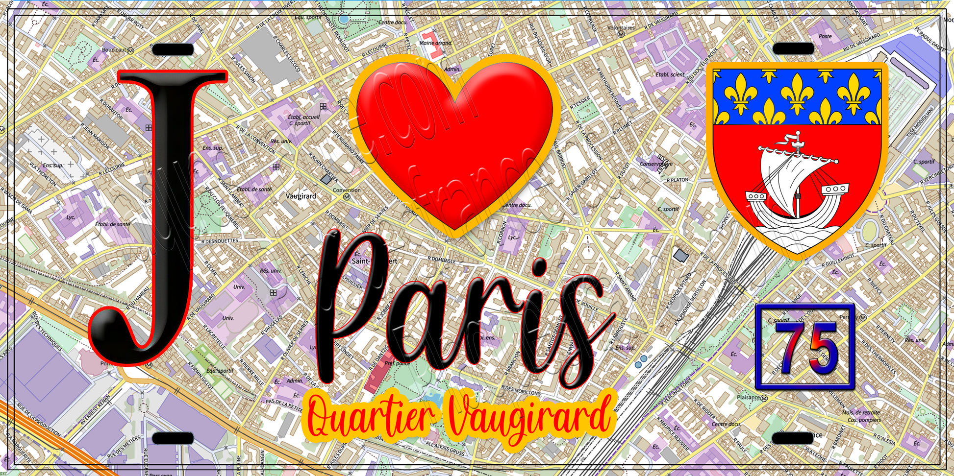 Plaque métal décorative  J' ❤️ Paris : Quartier Vaugirard