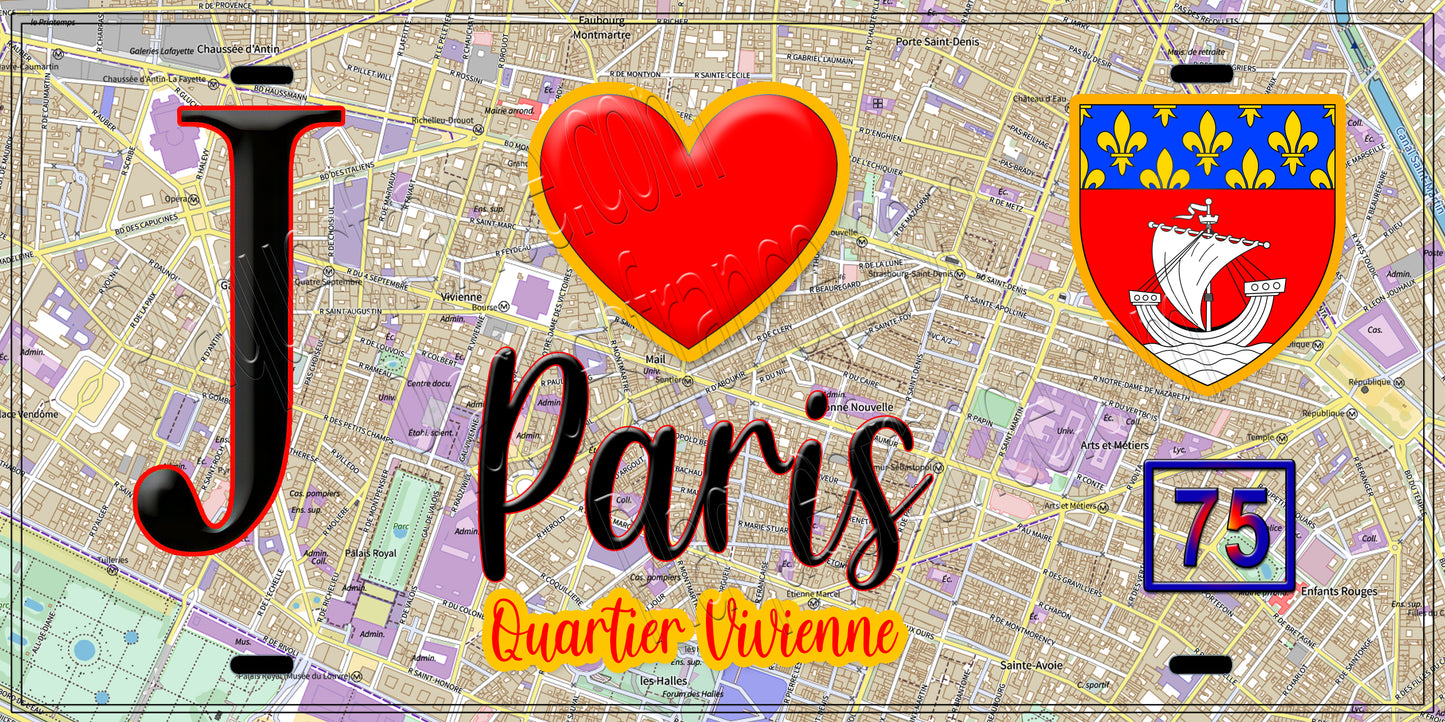 Plaque métal décorative  J' ❤️ Paris : Quartier Vivienne