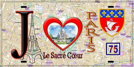 Plaque métal décorative, J'❤️ Paris, la Basilique du Sacré Cœur