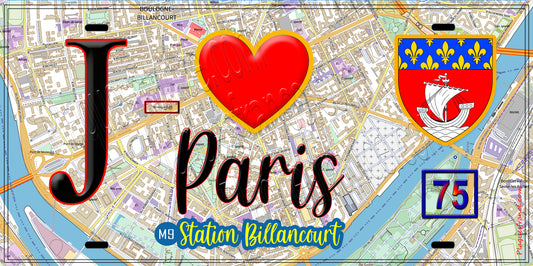 Plaque métal décorative  J' ❤️ Paris : Métro Station Billancourt