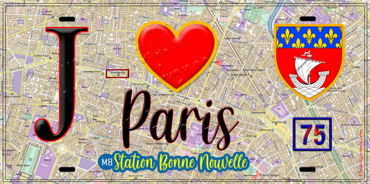 Plaque métal décorative  J' ❤️ Paris : Métro Station Bonne Nouvelle