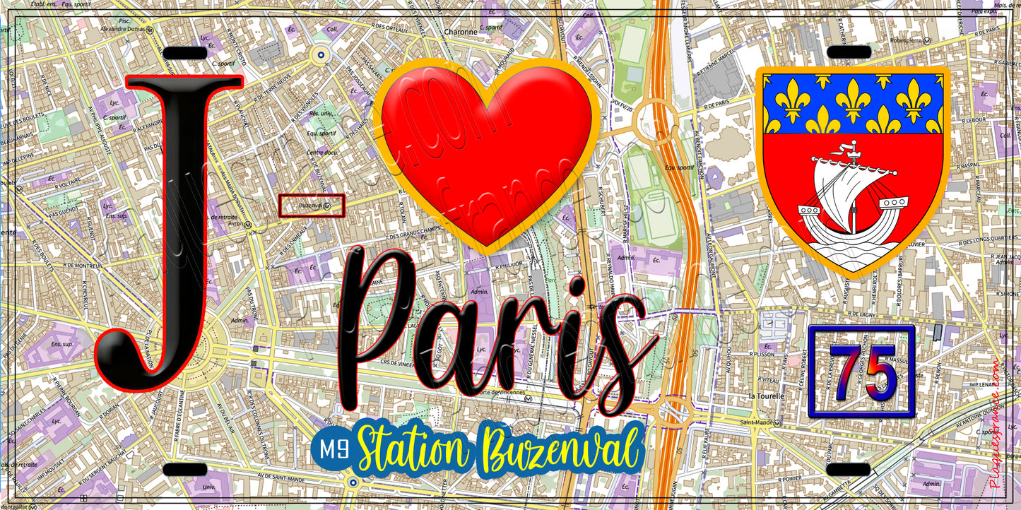 Plaque métal décorative  J' ❤️ Paris : Métro Station Buzenval