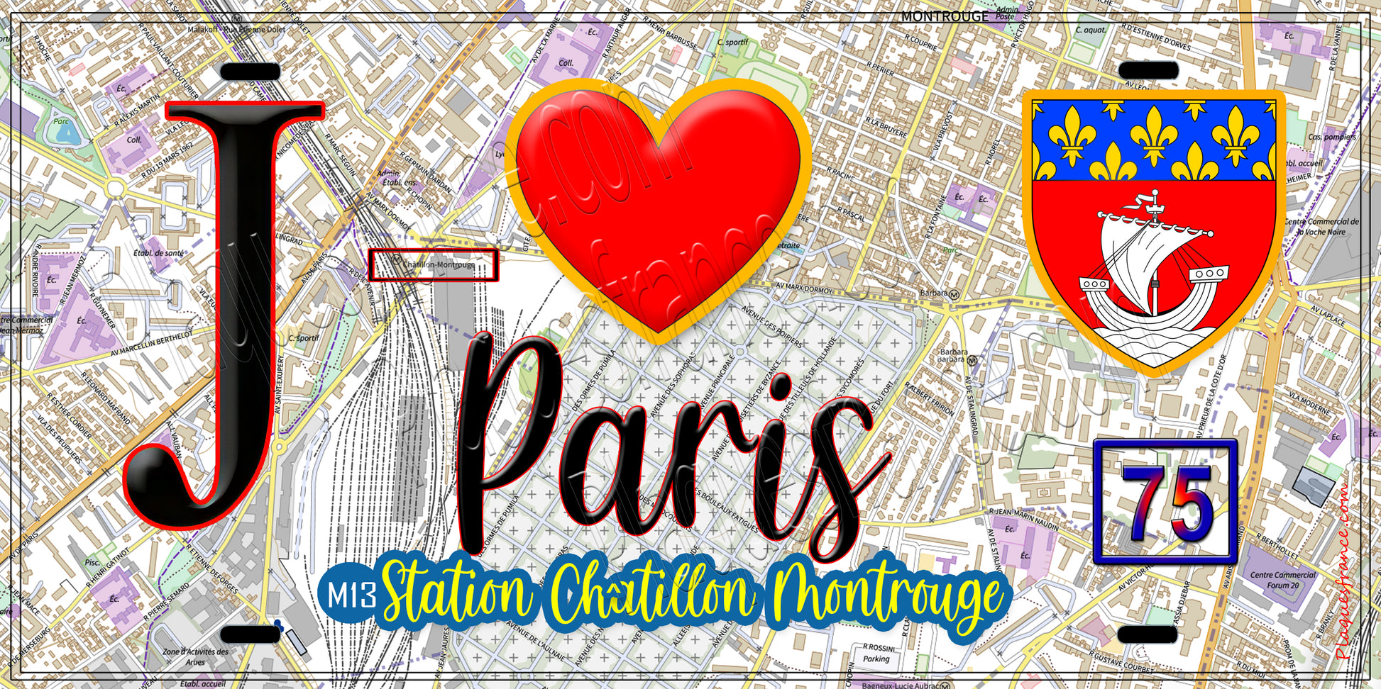 Plaque métal décorative  J' ❤️ Paris : Métro Station Châtillon – Montrouge