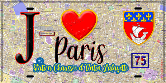Plaque métal décorative  J' ❤️ Paris : Métro Station Chaussée d’Antin – La Fayette