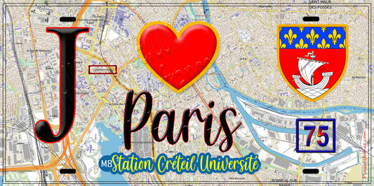 Plaque métal décorative  J' ❤️ Paris : Métro Station Créteil Université