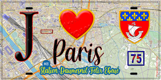 Plaque métal décorative  J' ❤️ Paris : Métro Station Daumesnil Félix Eboué