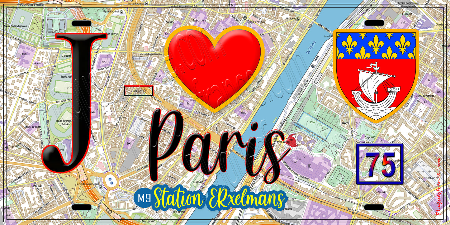 Plaque métal décorative  J' ❤️ Paris : Métro Station Exelmans