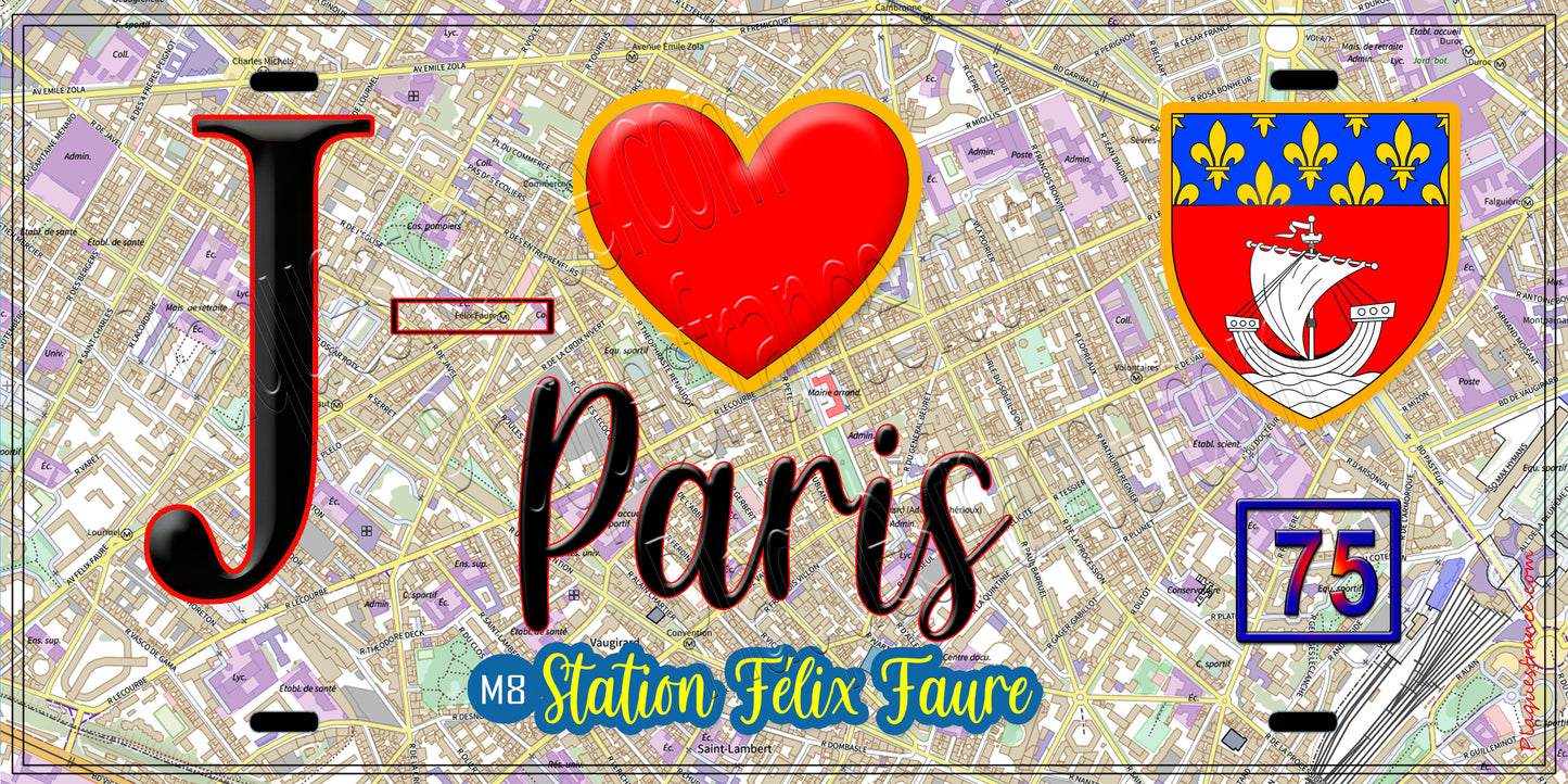 Plaque métal décorative  J' ❤️ Paris : Métro Station Félix Faure