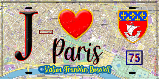 Plaque métal décorative  J' ❤️ Paris : Métro Station Franklin D. Roosevelt