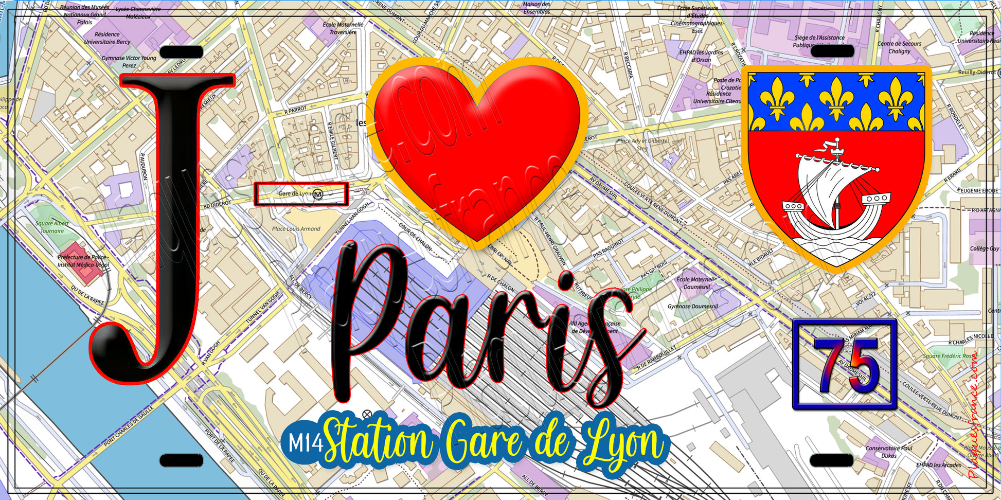 Plaque métal décorative  J' ❤️ Paris : Métro Station Gare de Lyon