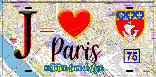 Plaque métal décorative  J' ❤️ Paris : Métro Station Gare de Lyon