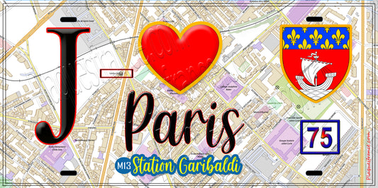 Plaque métal décorative  J' ❤️ Paris : Métro Station Garibaldi