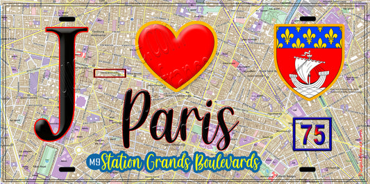 Plaque métal décorative  J' ❤️ Paris : Métro Station Grands Boulevards