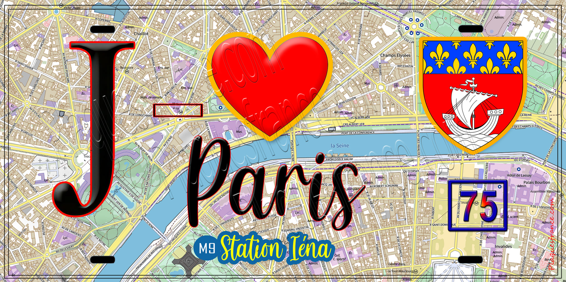 Plaque métal décorative  J' ❤️ Paris : Métro Station Iéna